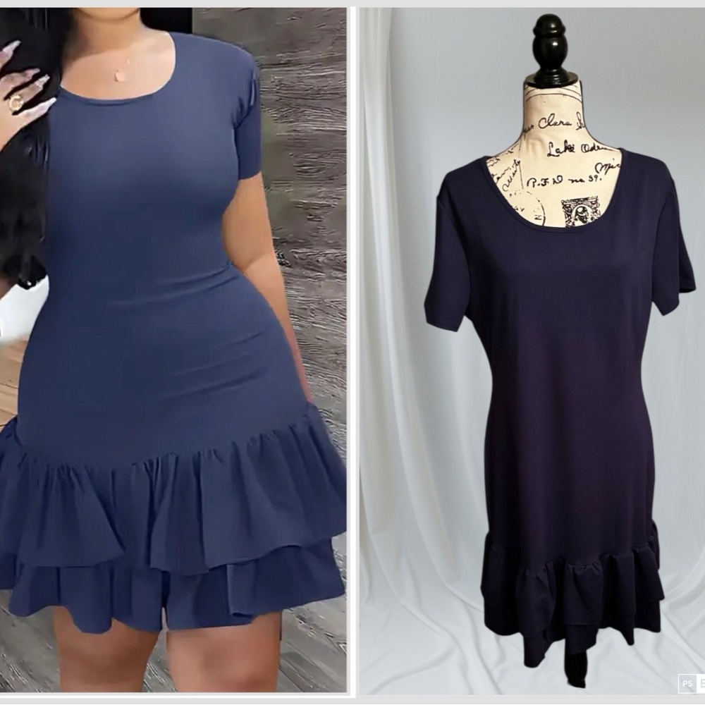 NWT Flamingo 🦩 Blue Lace Up Layered Ruffle Hem Short Mini Dress Size 2XL